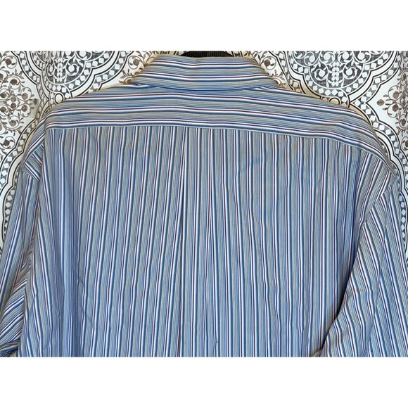 Banana Republic Mens Non-Iron Classic Fit Dress Shirt 17-17.5 Blue White Stripe - Picture 5 of 11